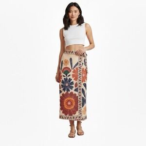 Bohemian‎ Resort Chic Long Straight True Wrap Skirt XS Big Floral Print Artsy